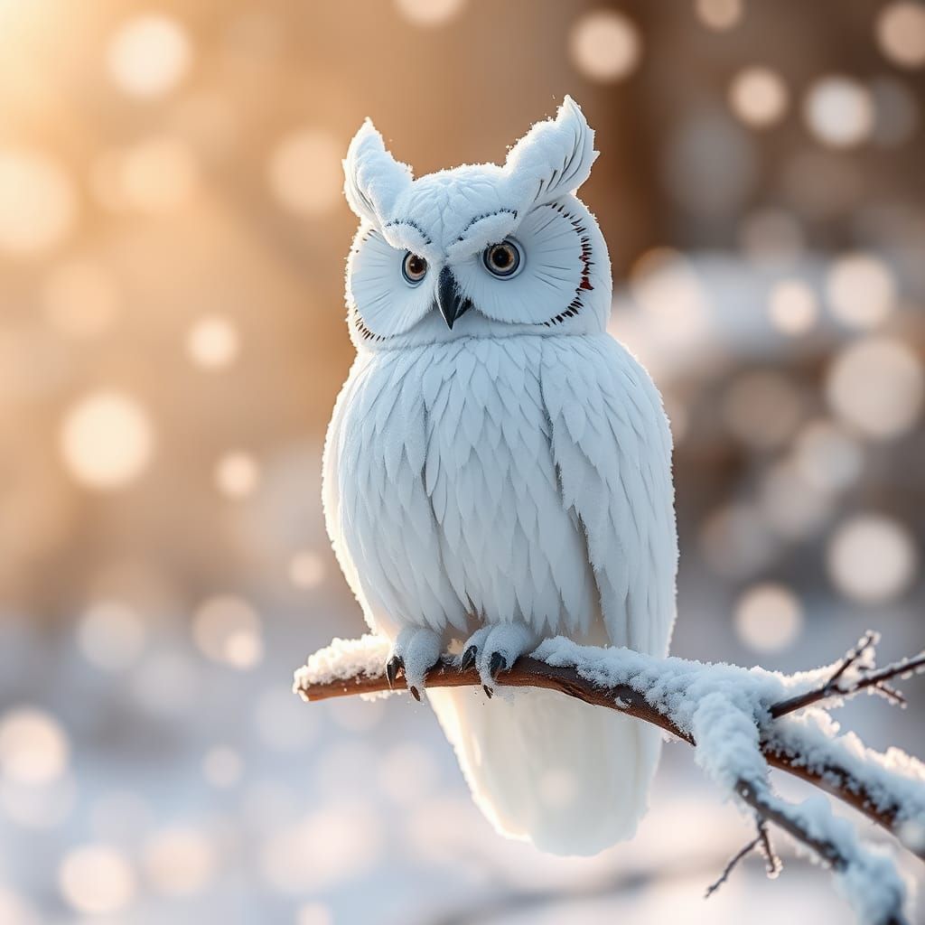 Snow Owl Sculpture in Winter Wonderland