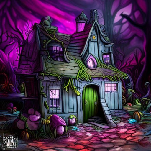 Evil Witch's Cottage in Dark Forest: Graffiti Art