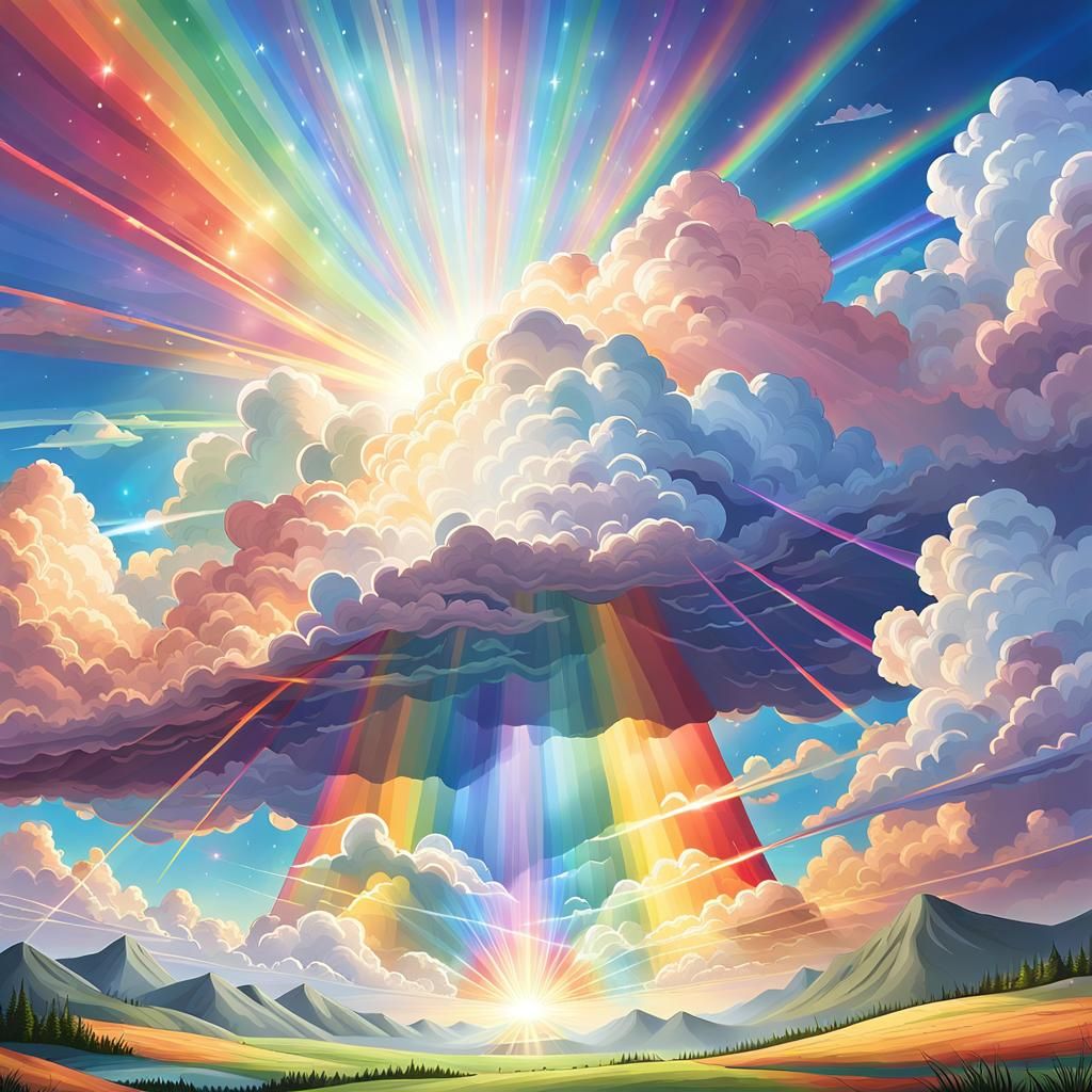 Prismatic Light Beams Bursting from Colorful Clouds