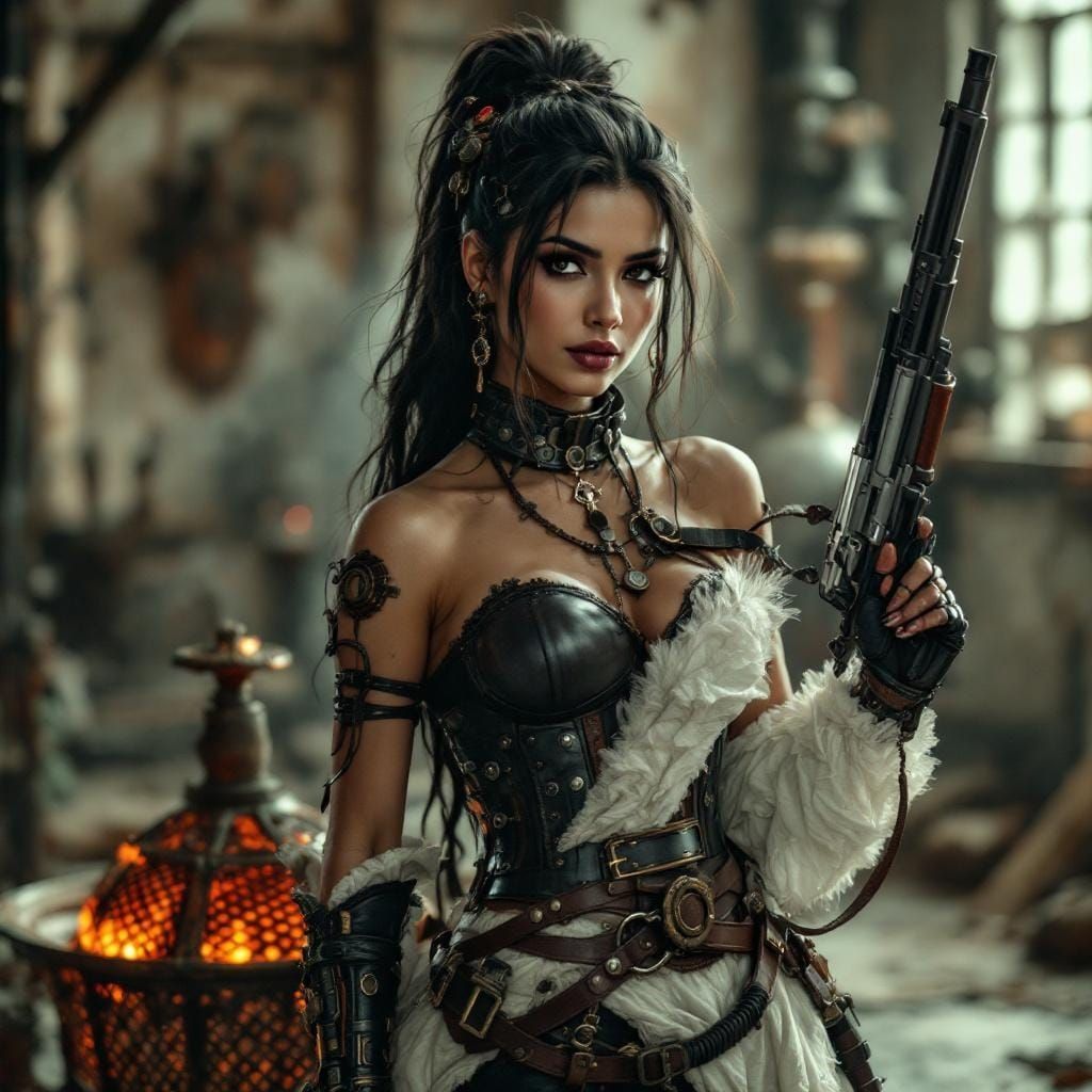 Steampunk Bangladeshi Warrior with Shotgun