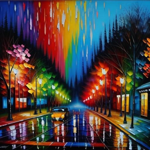 Expressionist Rainbow Blooms in the Night