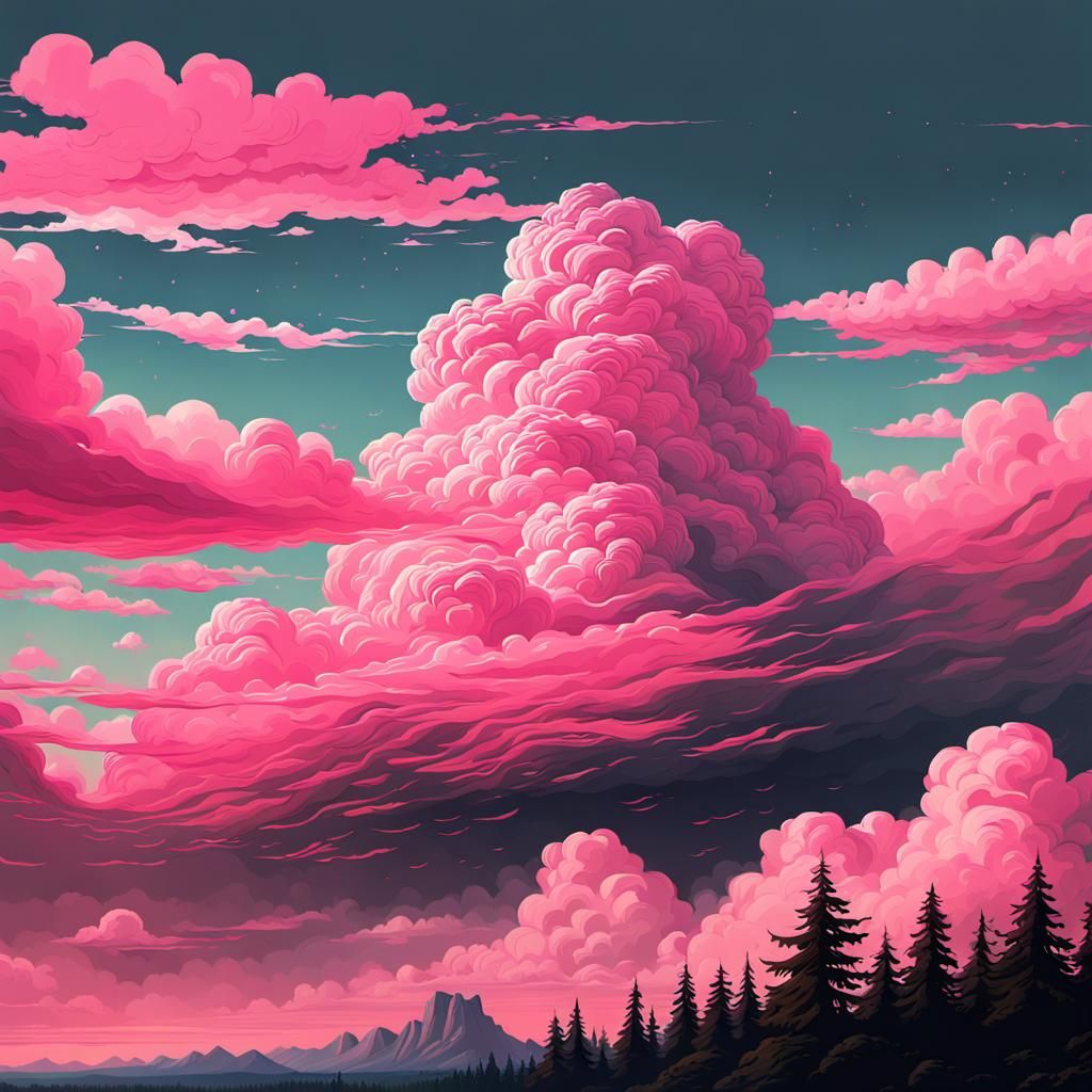 Pink Clouds Digital Art in Romantic Style