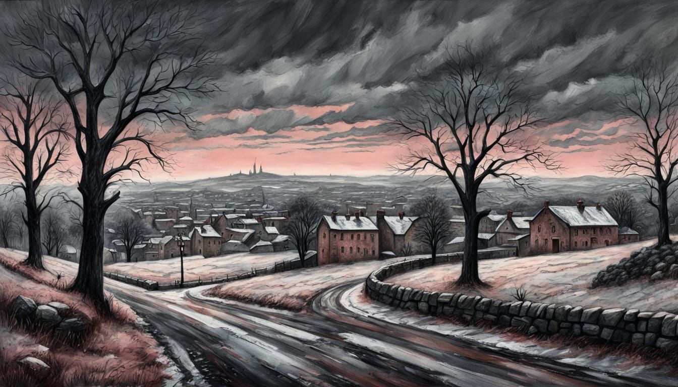 Industrial-Era Winter Scene in Lowry Style