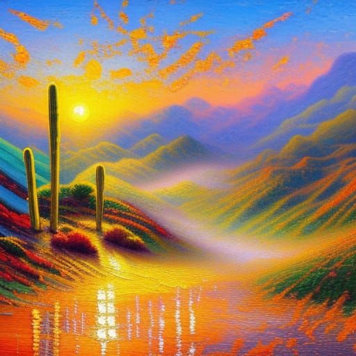 Desert Sunrise in Expressionist Impasto Style