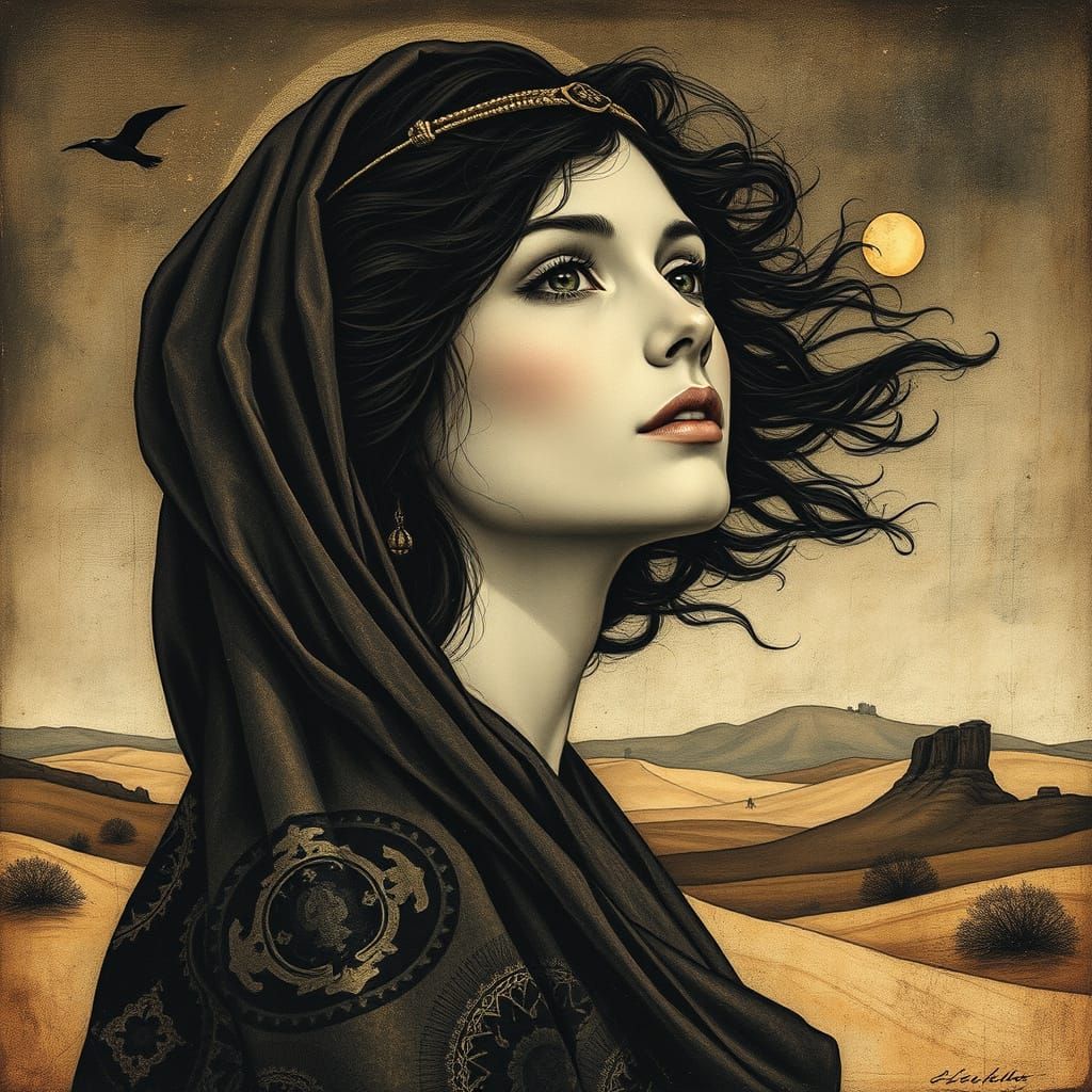 Windswept Mystic Nomad in Desert Twilight