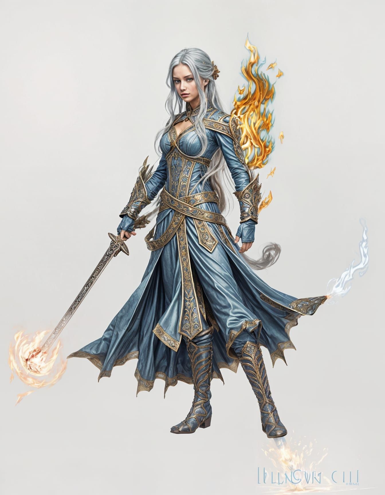 Sorceress Casting Fire Spell Digital Portrait