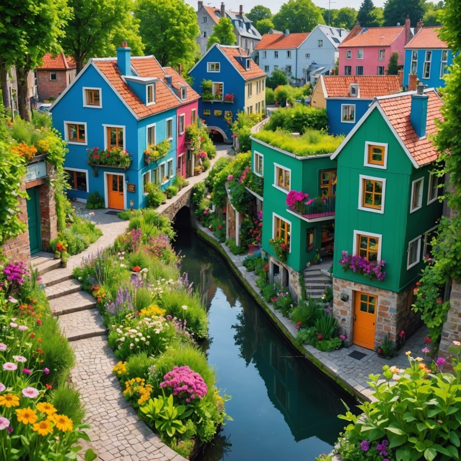 Futuristic small town with tiny houses