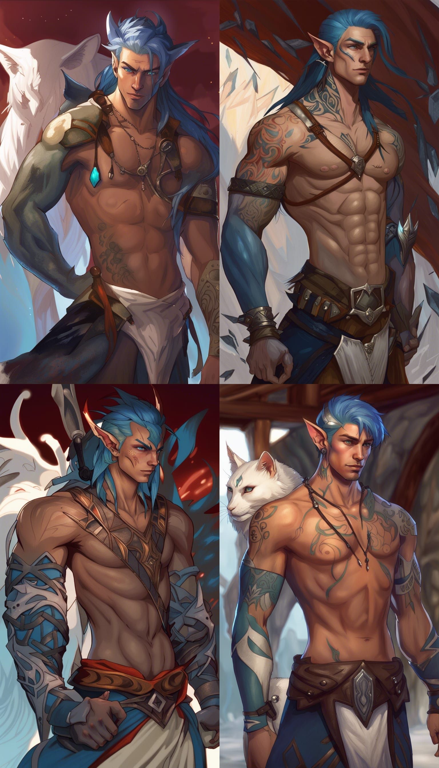 Muscular Elf Warrior with Tribal Tattoos: AI Art