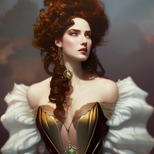 Rococo Lady in Leather and Lace: Detailed Portrait