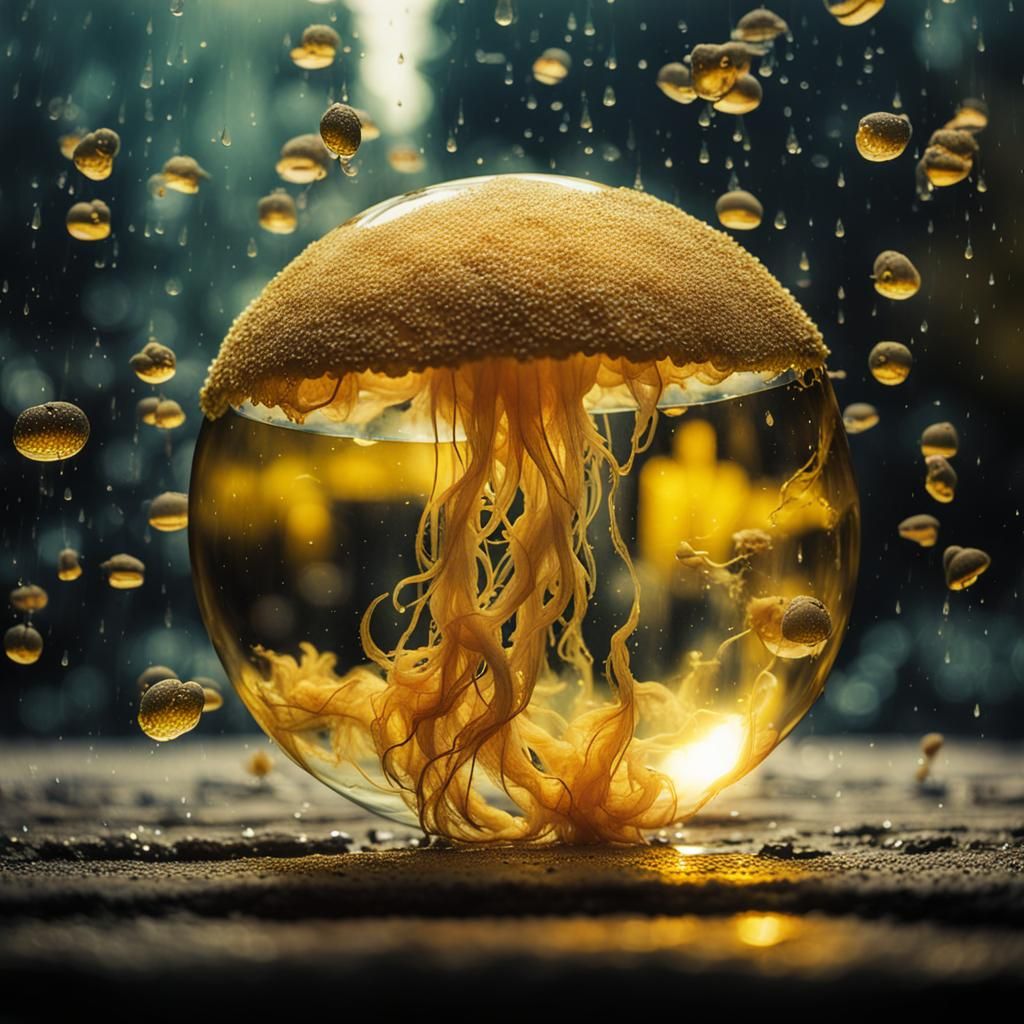Golden Rain on Jellyfish in Glass Ball