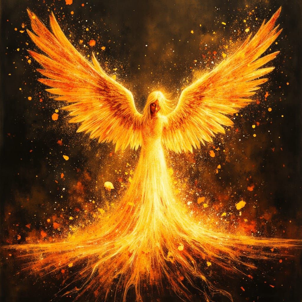Molten Metal Angel in Fiery Light