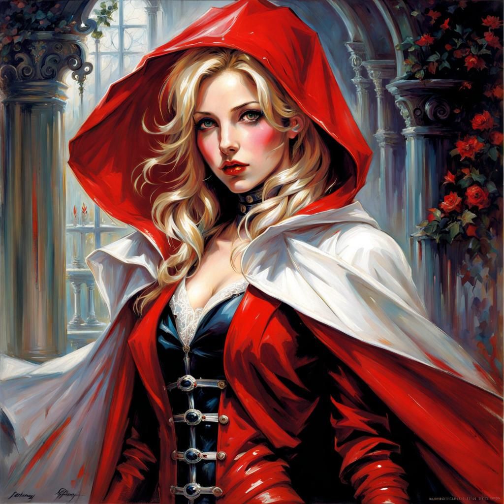 Gothic Blond Beauty in Red Boots Portrait