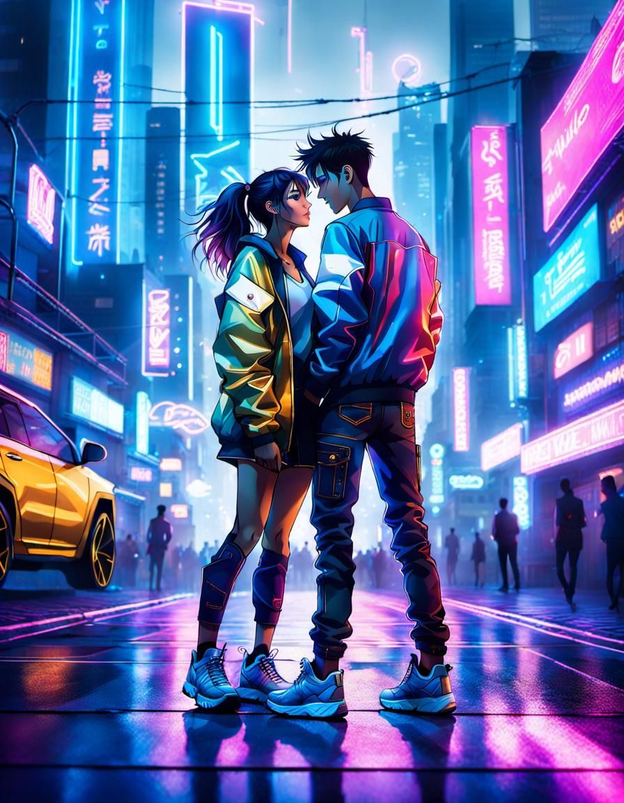 Cyberpunk Lovers: A Romantic Neon Portrait