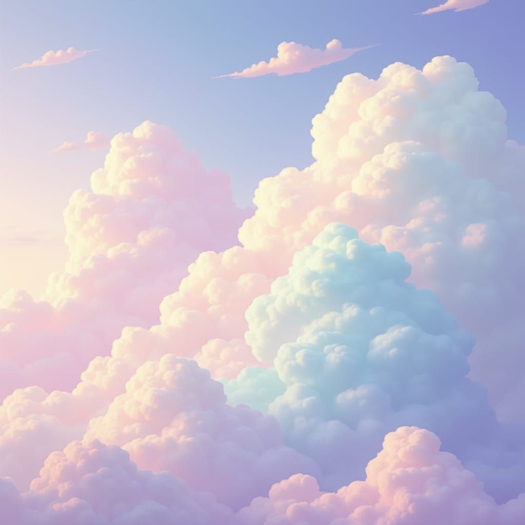 Ethereal Sky with Giant Pastel Clouds in Fantasy Art Style