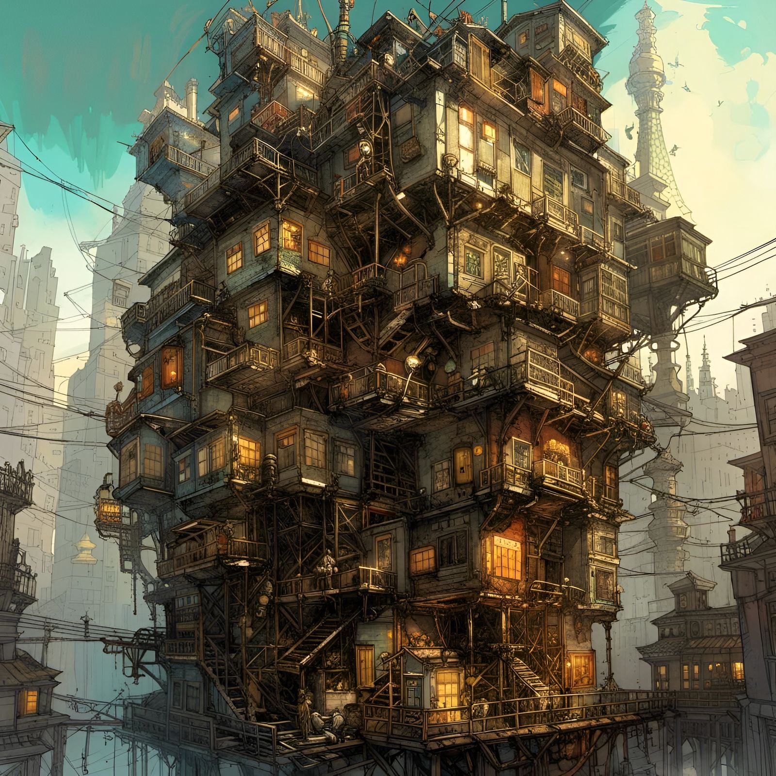 Steampunk Vertical City: Maximalist Fantasy Masterwork
