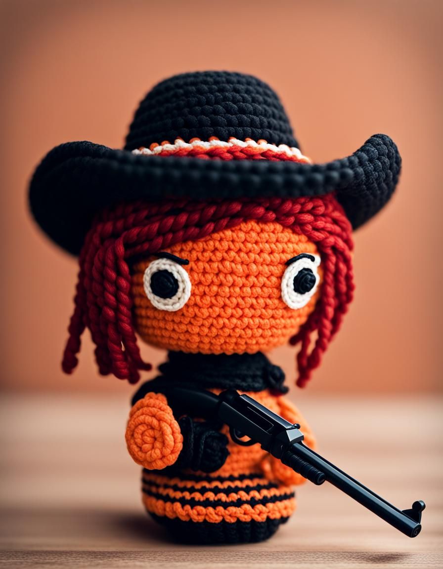 Amigurumi Cowgirl Outlaw in Spaghetti Western Style