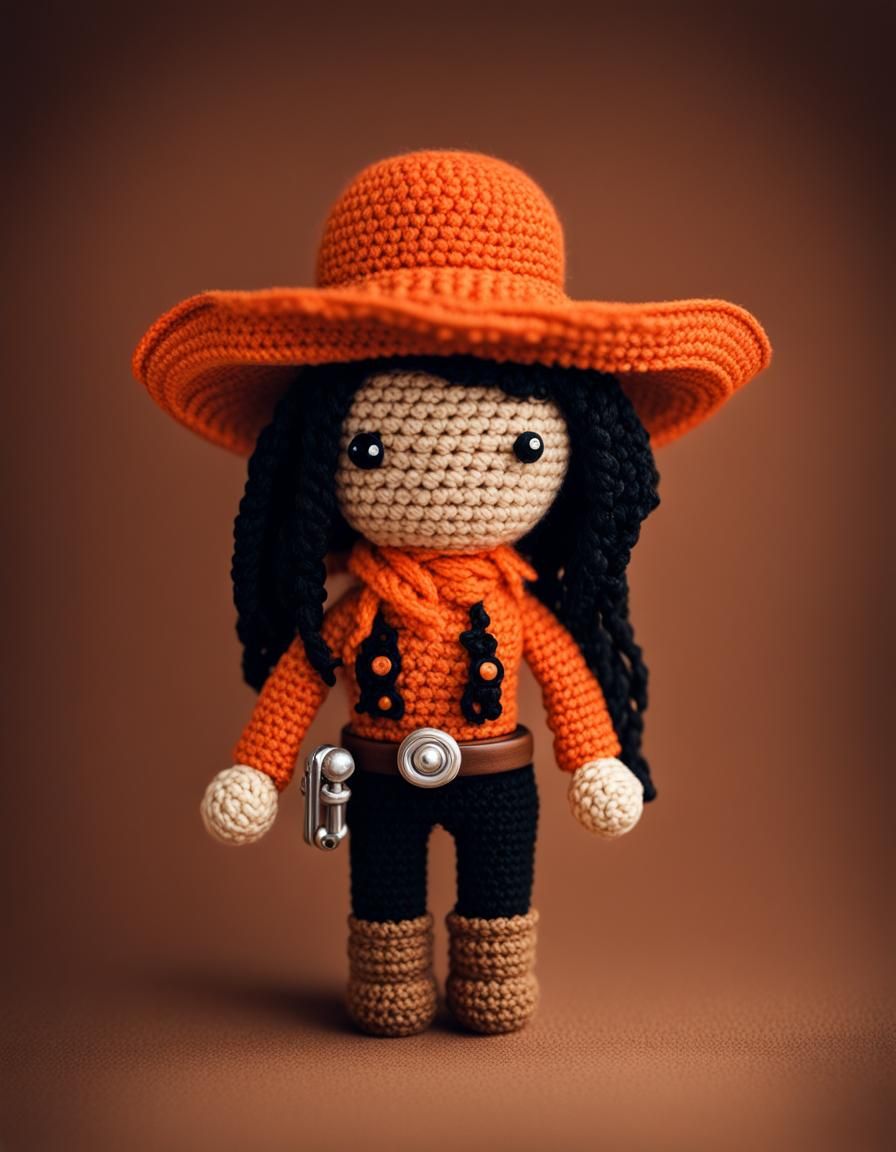 Amigurumi Cowgirl Outlaw in Spaghetti Western Style