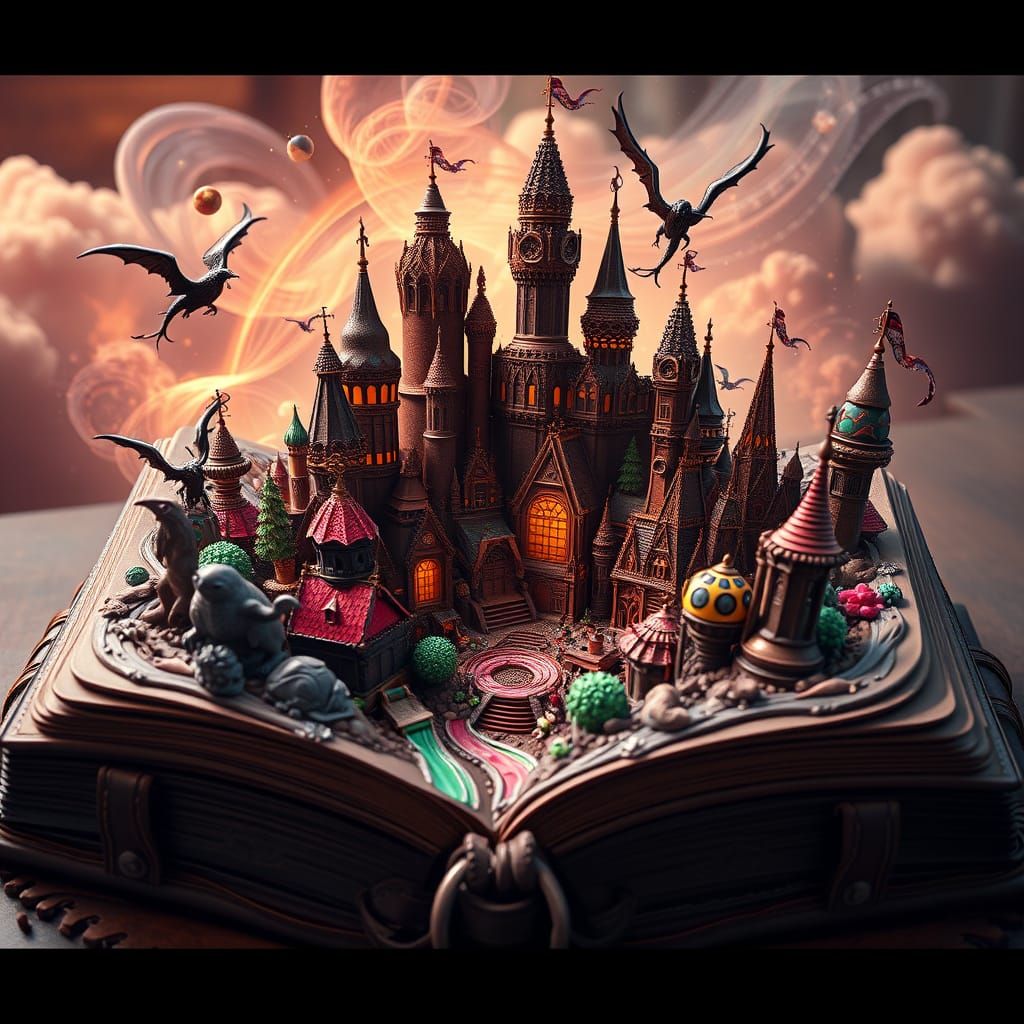 Chocolate City Unfolds from Cake Book, Matte Painting