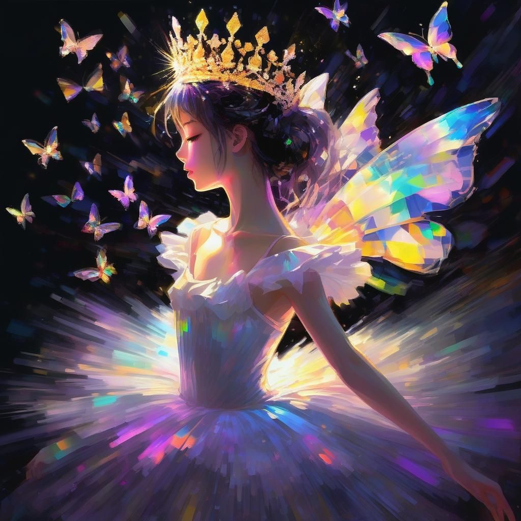 Anime Ballerina in Impressionistic Aurora Borealis