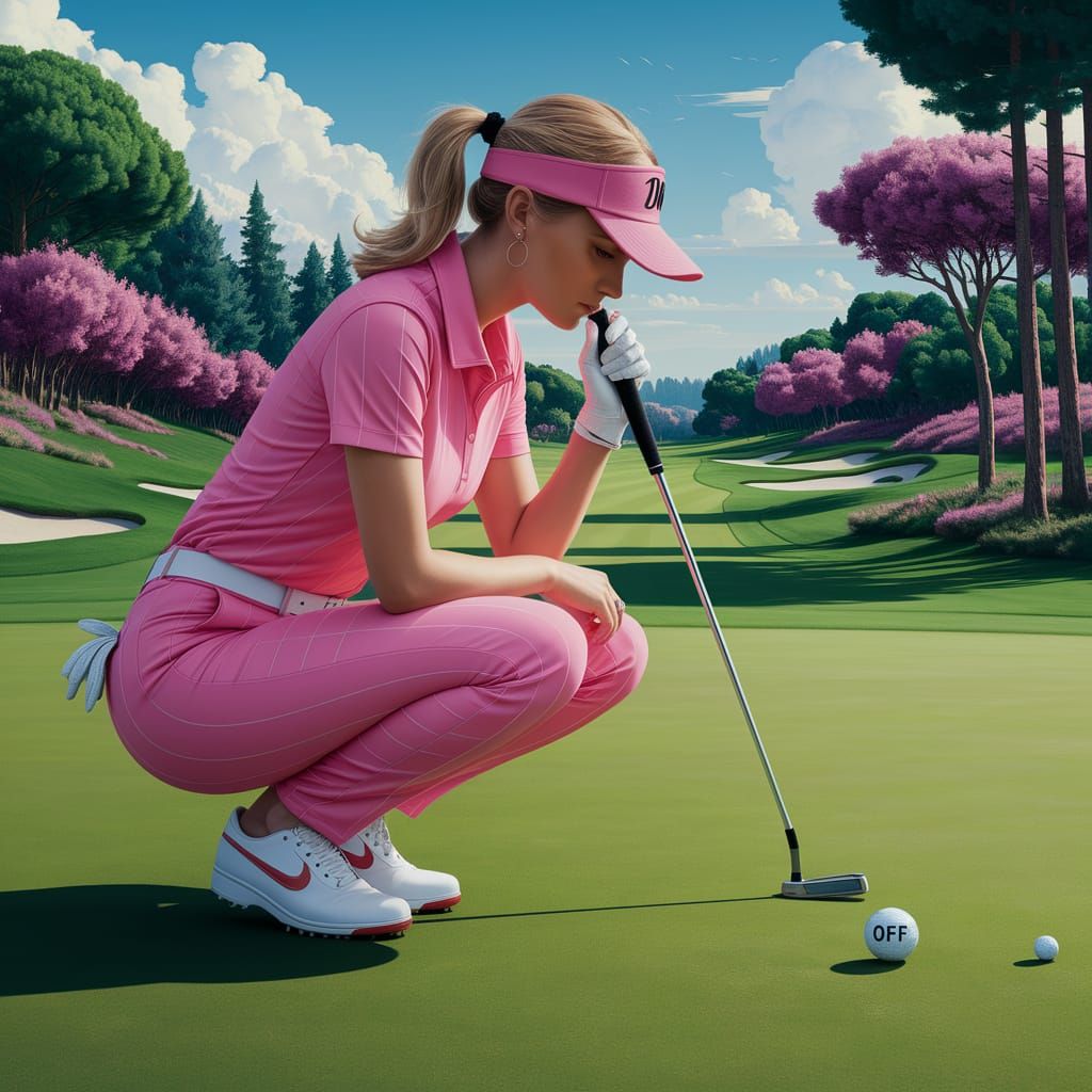 Golfer in Pink Lines Up 'Off' Putt