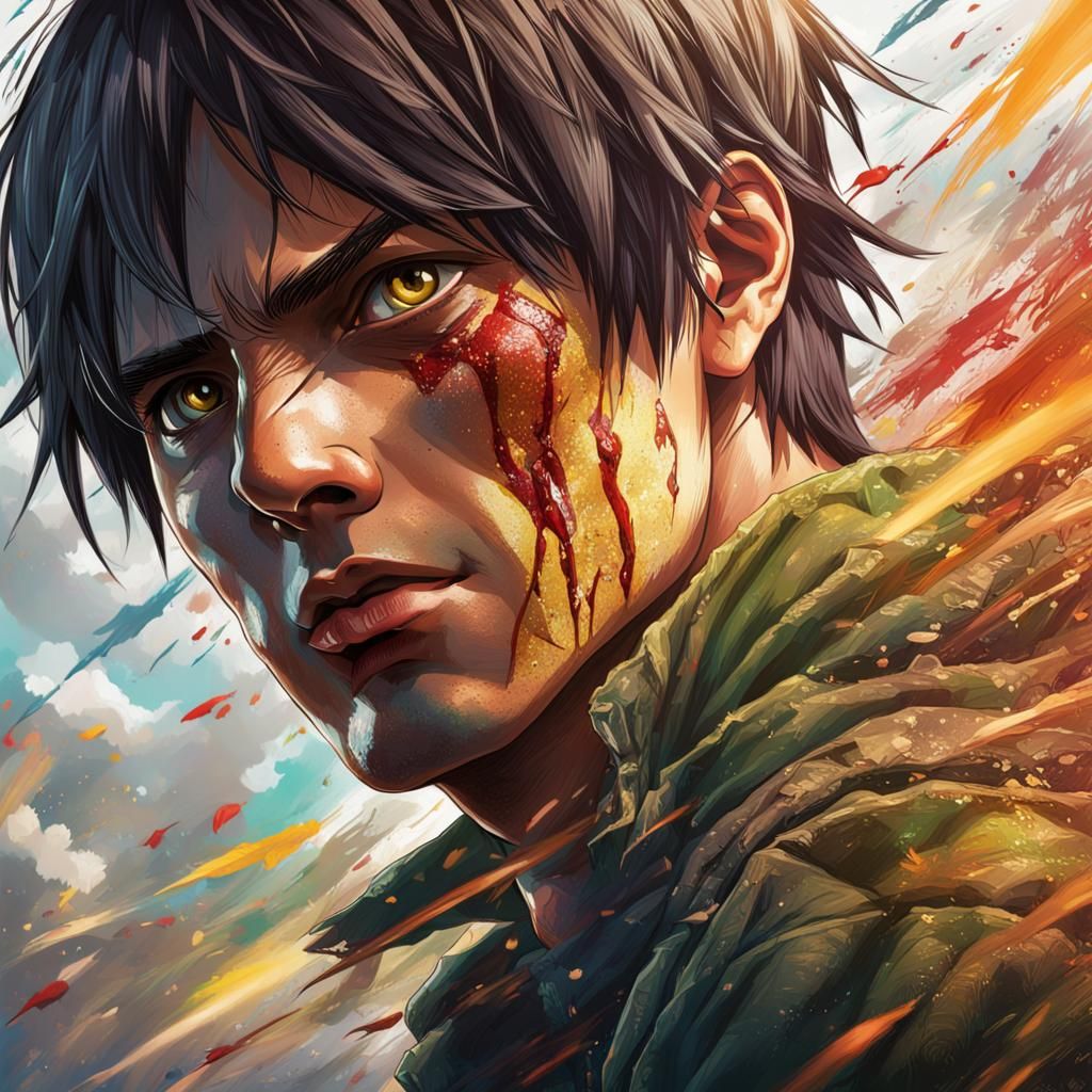 Eren Yeager Hyperrealistic Splash Art Portrait