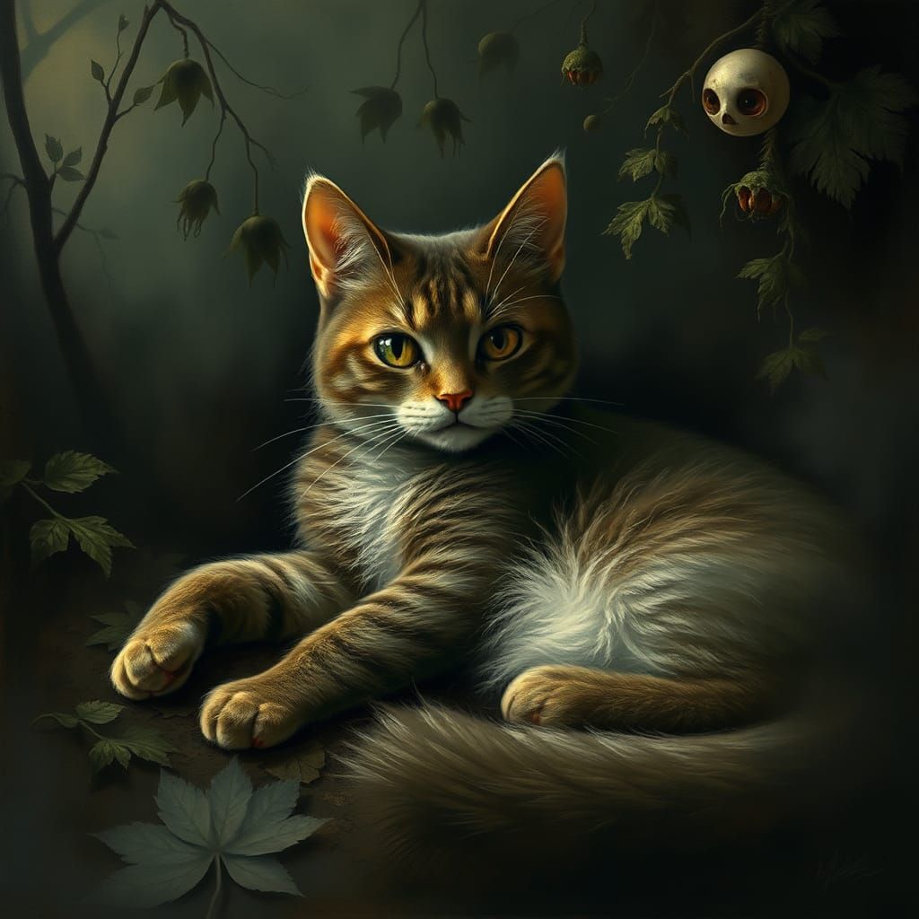 Mysterious Cat in Dreamlike Surrealist Landscape