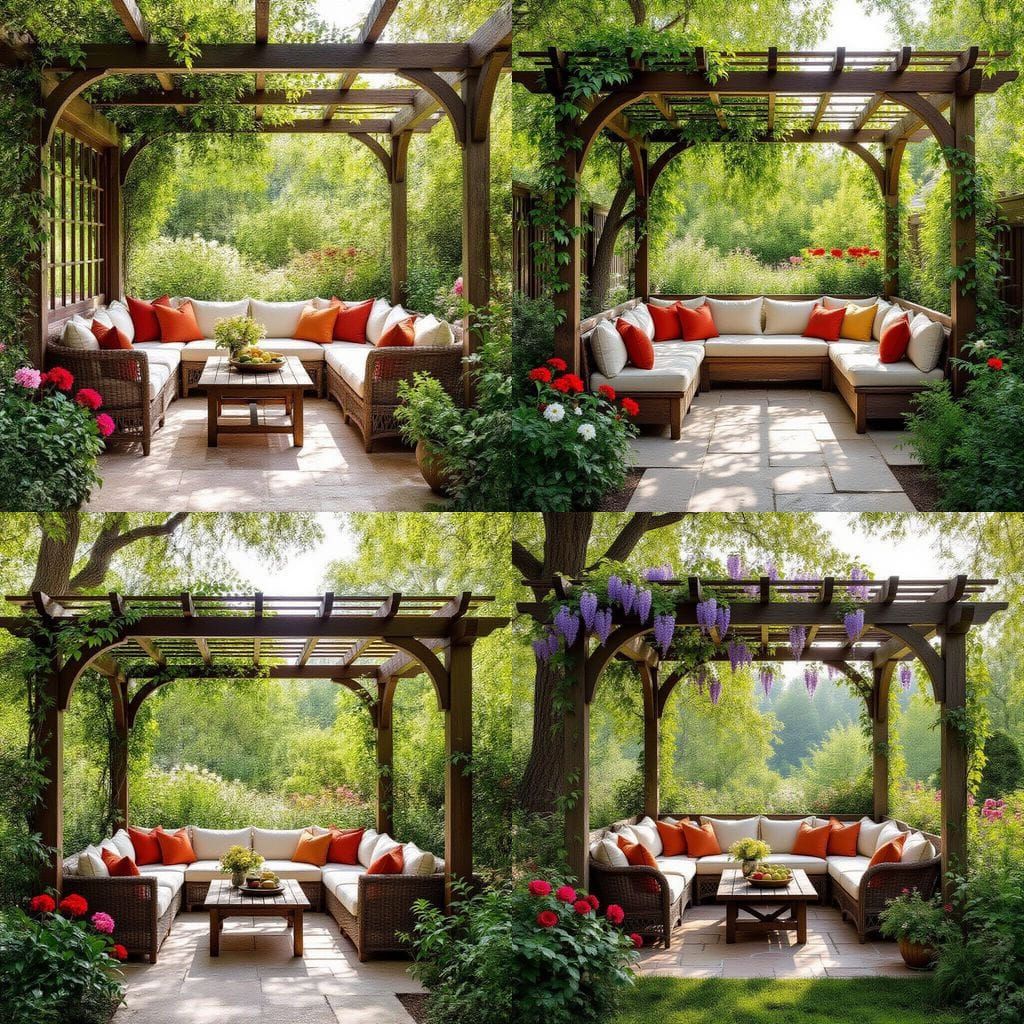 Cozy Outdoor Garden Sitting Corner with Pergola