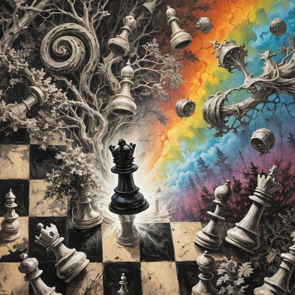 Surreal Unusual Chess Boards Puzzle Art Games Uncanny Valley,MC Escher architecture