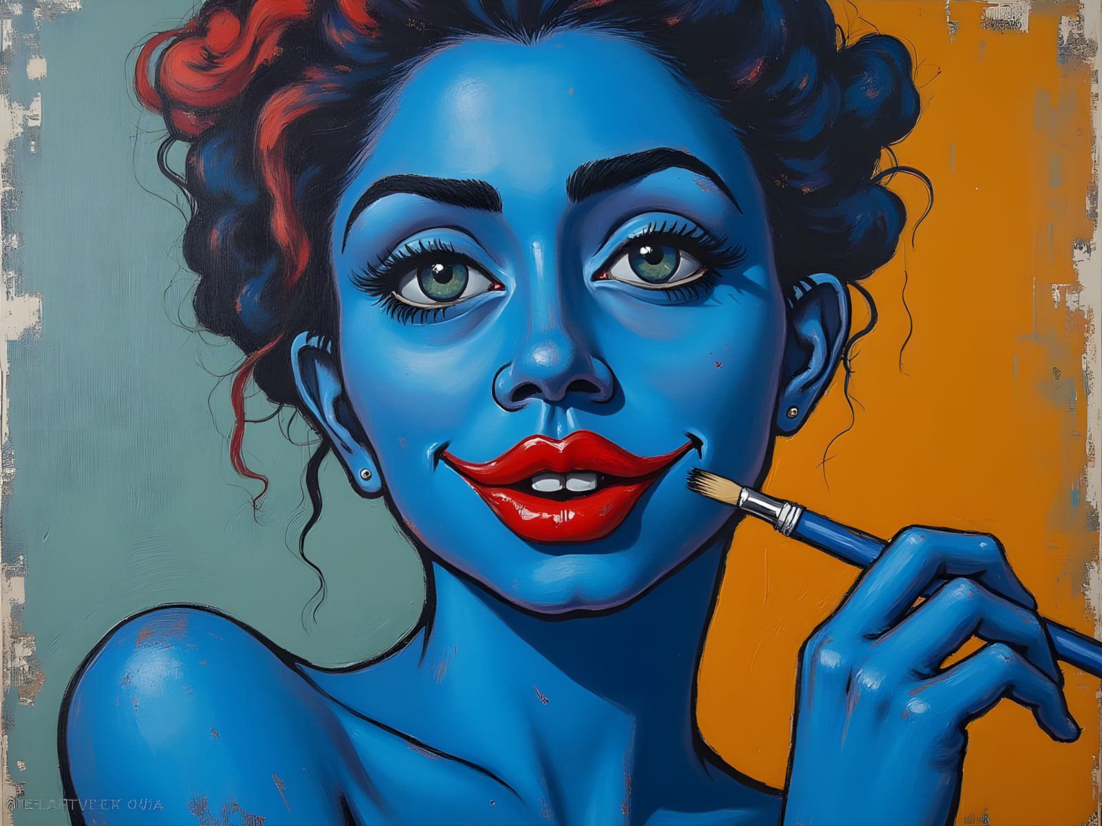 Blue Period Portrait of a Blue-Skinned Artist