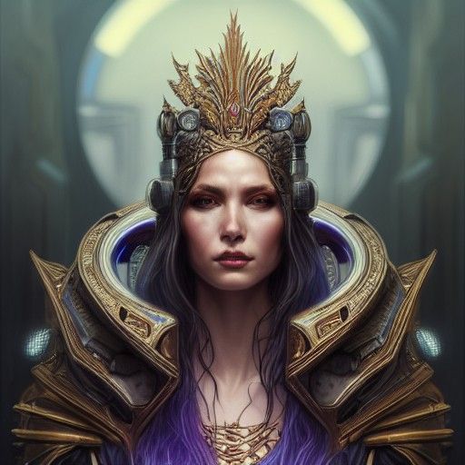 Cyberpunk Priestess Queen in Hyper-Detailed Digital Painting