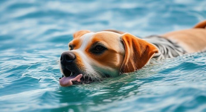 Dog Swimming Happily in the Ocean