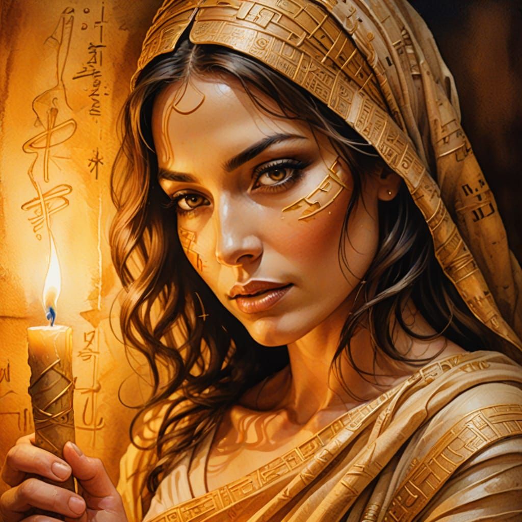 Original Mummy Wraps Unfolding: Romantic Watercolor Close-Up