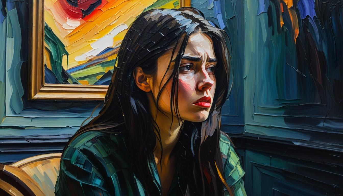 Expressionist Oil Painting: Woman's Sorrowful Portrait