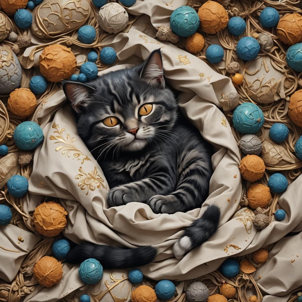 Cute Sleeping Cat in Detailed Digital Painting