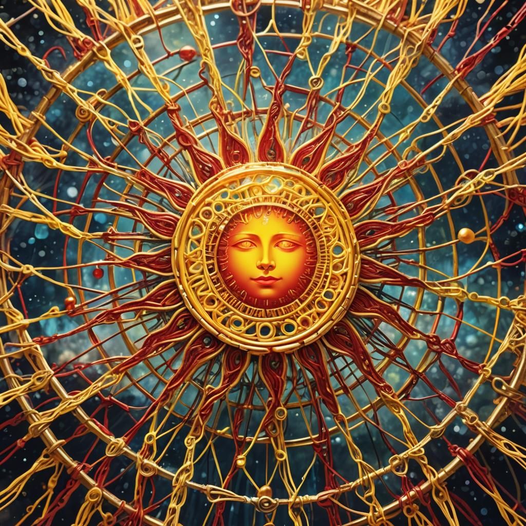 Vibrant Sun Made of Woven Strings: Holographic Mixed Media