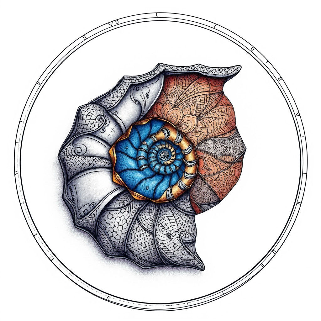 Intricate Zentangle Art in Spiral Galaxy Seashell Style