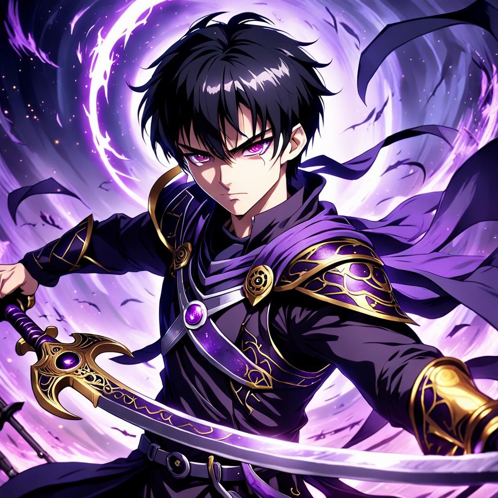 Evil Anime Swordsman with Purple Aura in Key Visual