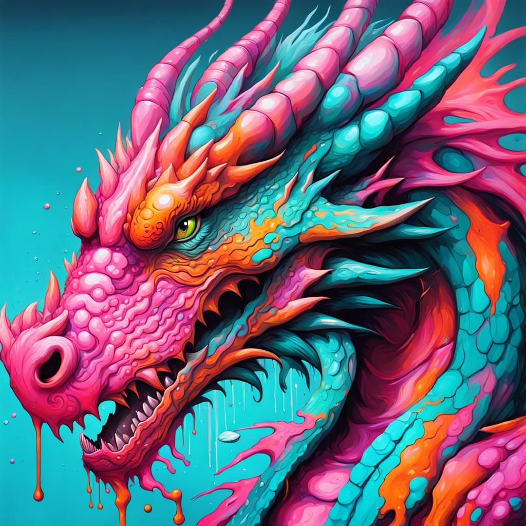 Colorful Dragon Graffiti Art in Spray Paint Style