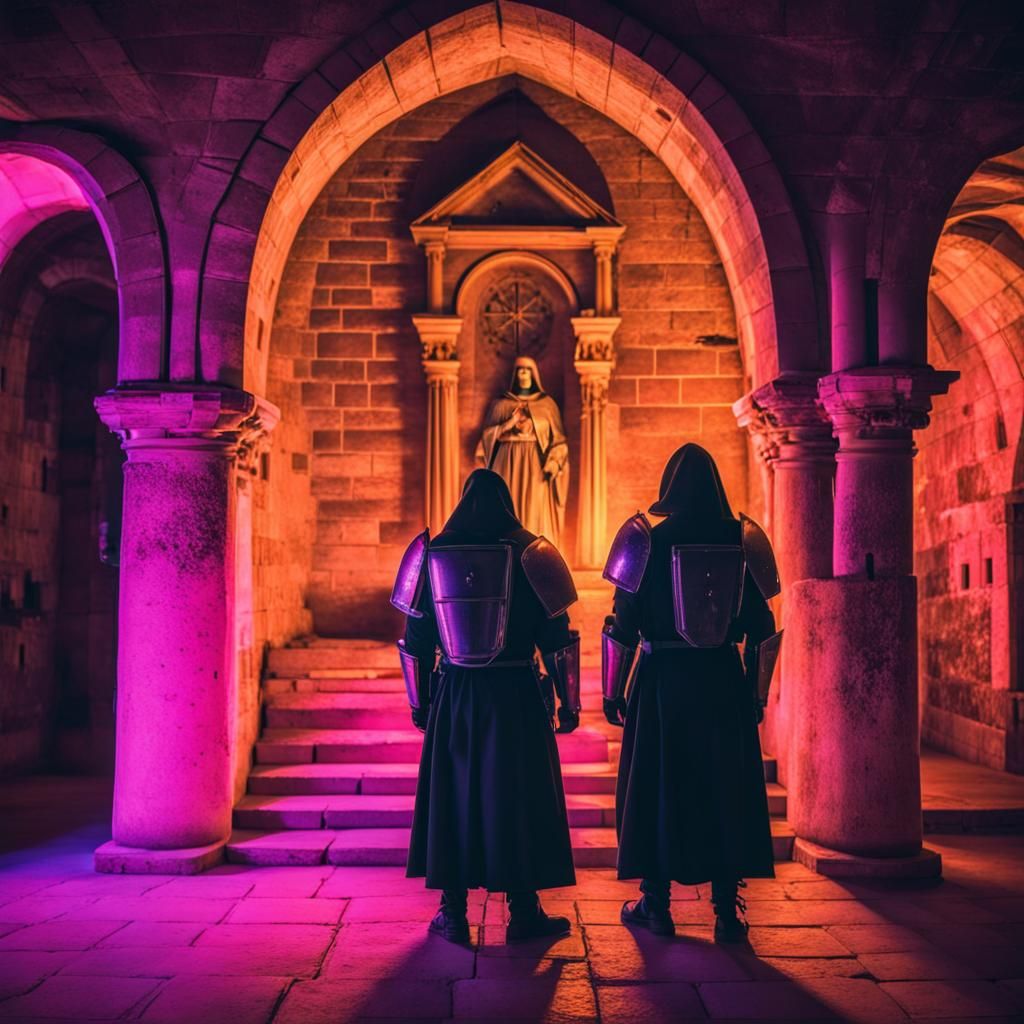 Knights Hospitaller Guard Tomb in Synthwave Style