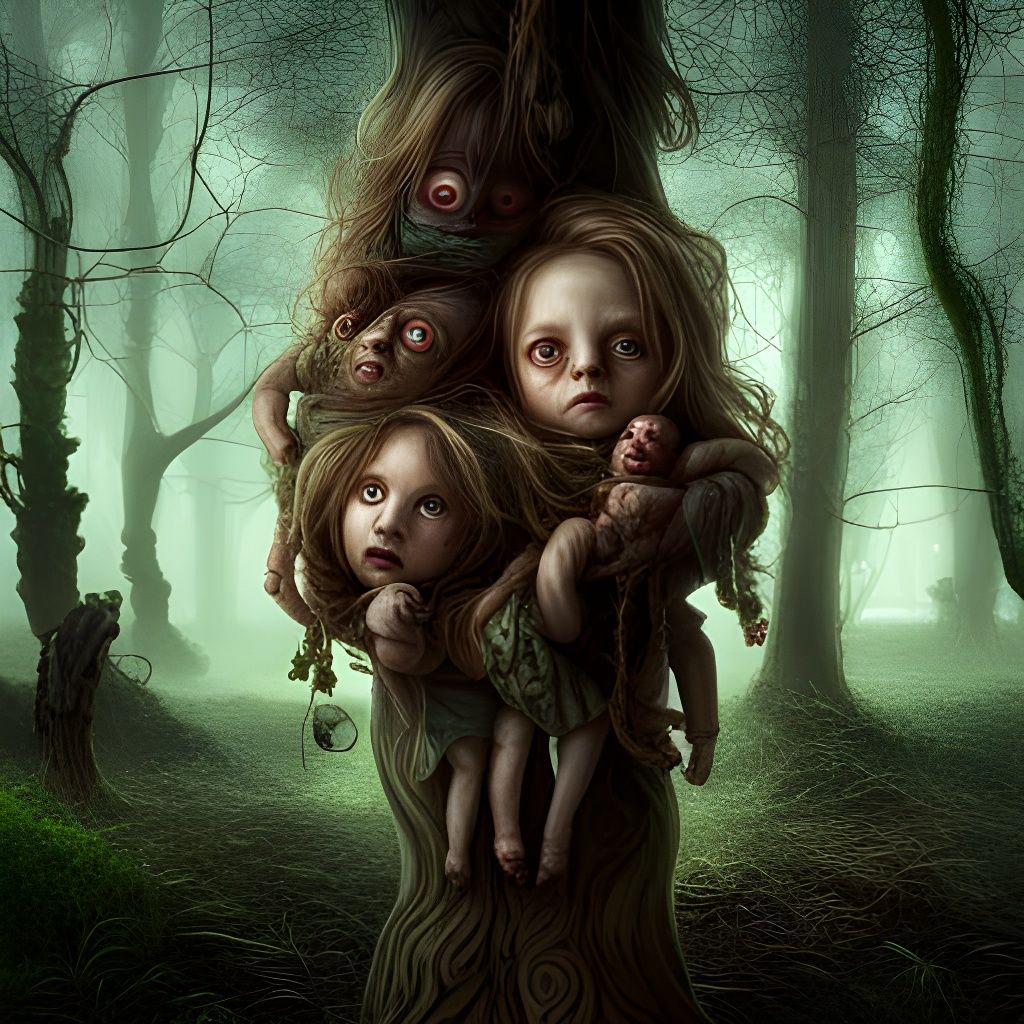 Creepy Dolls Hanging in a Sinister Forest