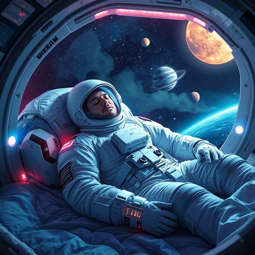 Astronaut's Space Bedroom in Fantastical Realism Style
