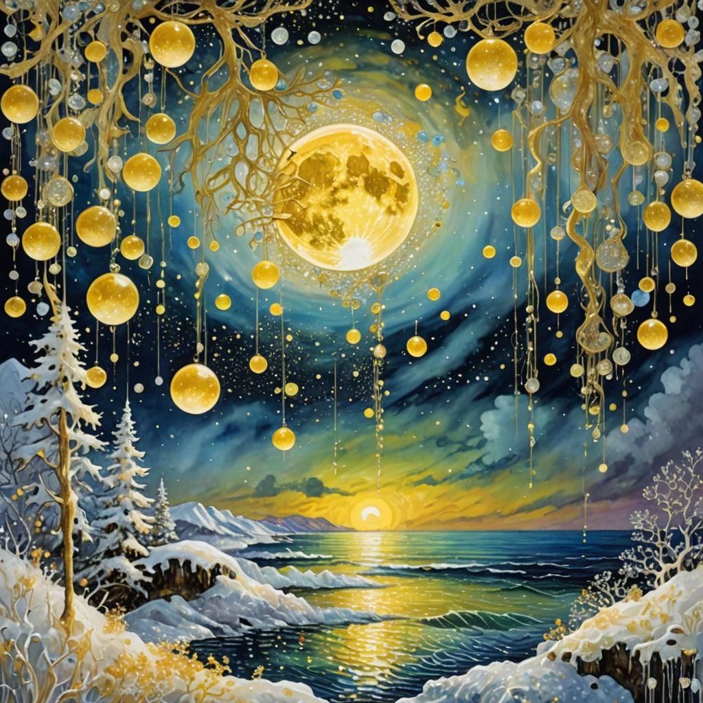 Surrealistic Masterpiece: Ethereal Moonrise Over Prism Ocean