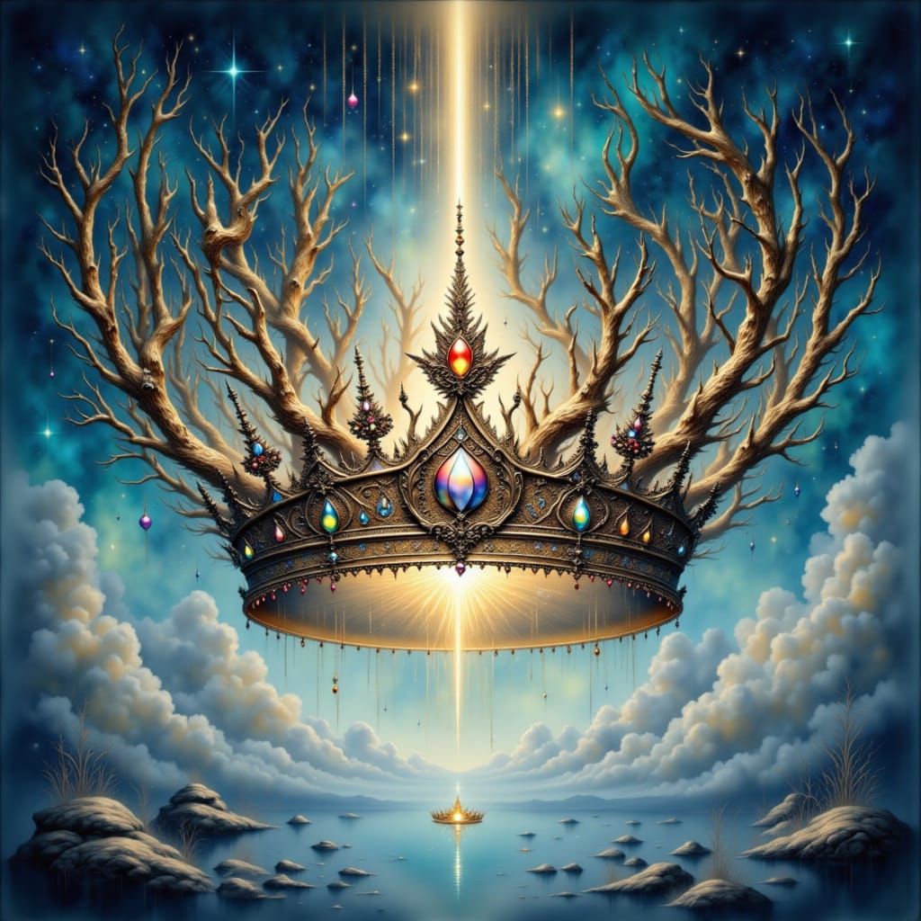 Surreal Fantasy Crown Adorned with Glowing Magical Symbols
