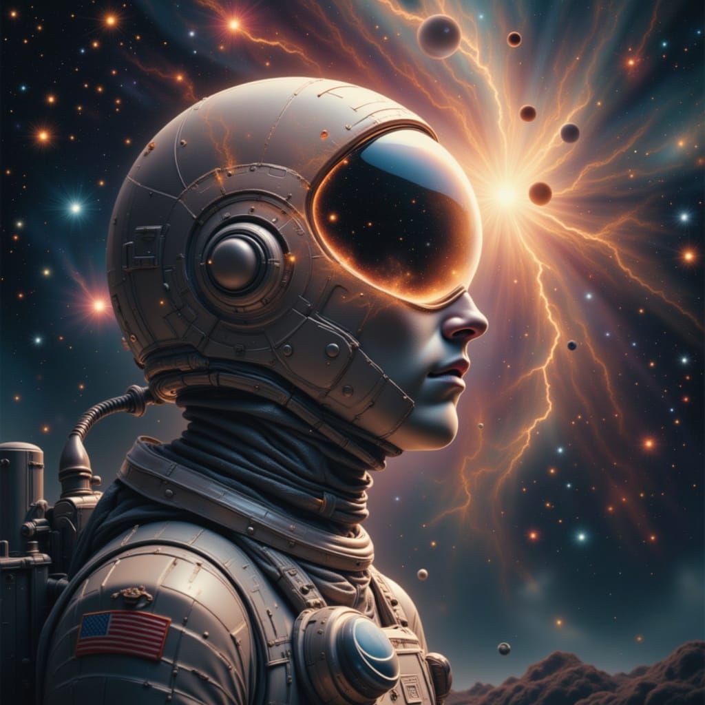 Astronaut Encounters Weeping Eye Nebula in Cosmic Void