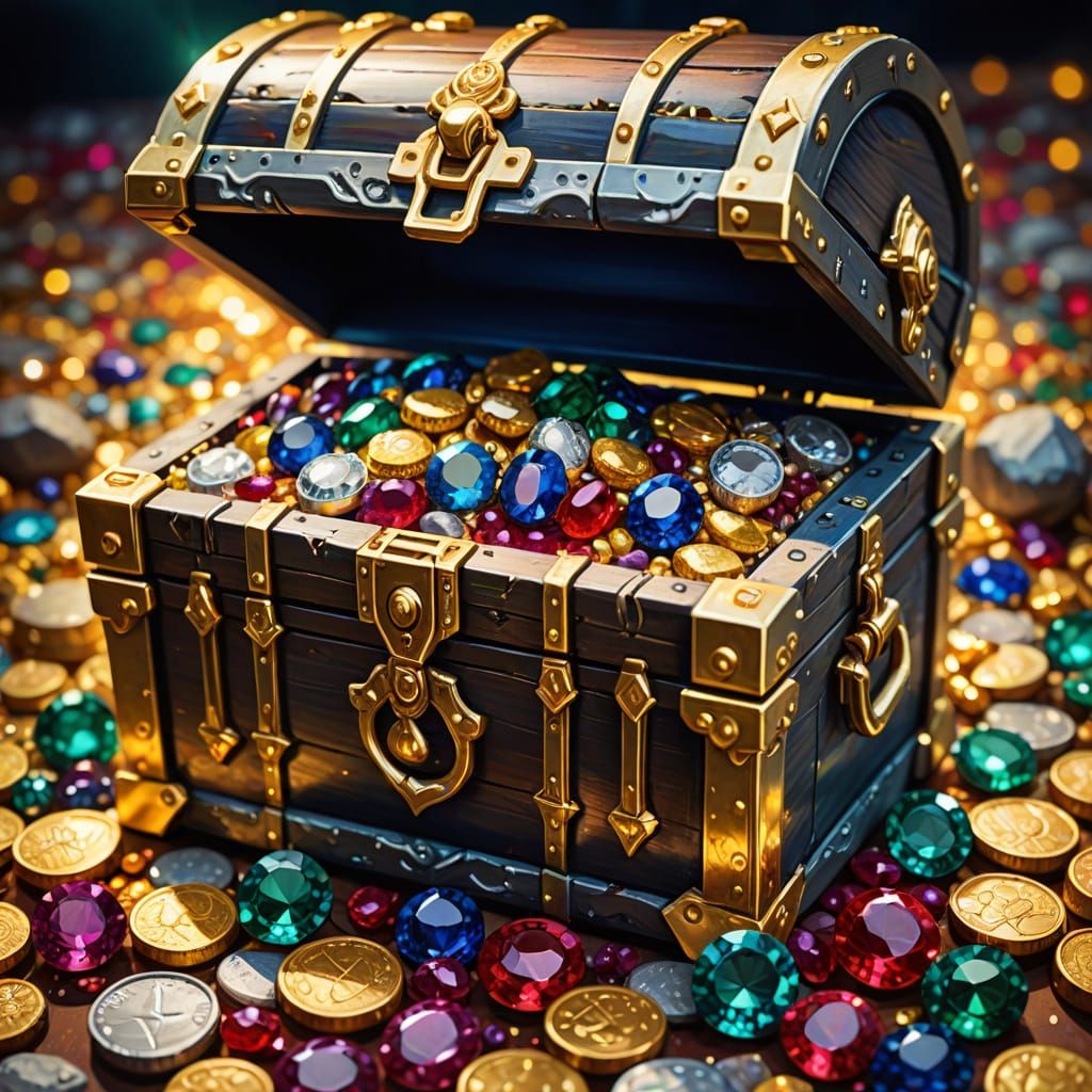 Treasure Chest Overflowing with Jewels in Oil Painting Style