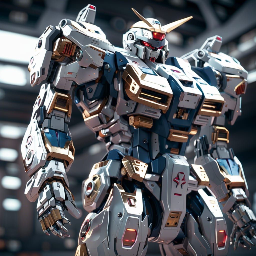 Futuristic Gundam Mech in Sci-Fi Landscape