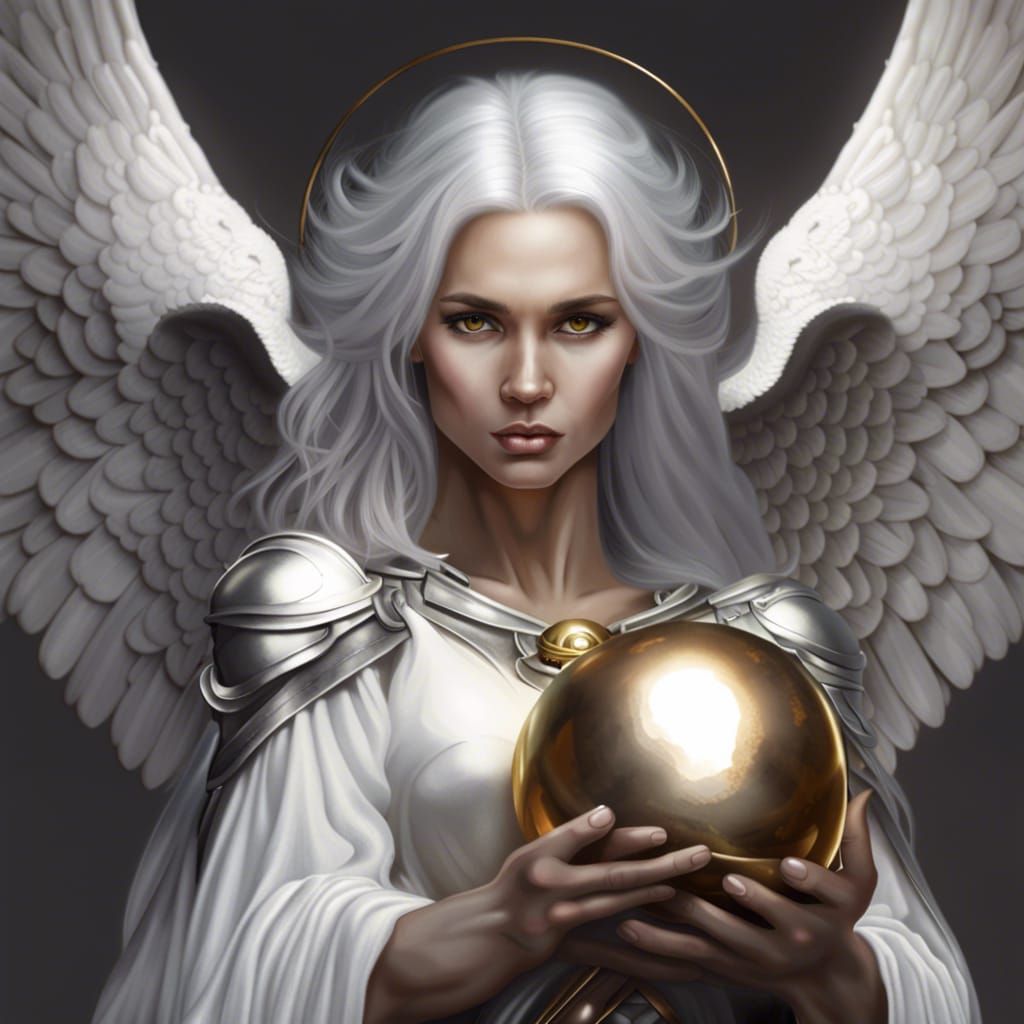 Beautiful Silver Haired Angel Warrior in Hyperrealism