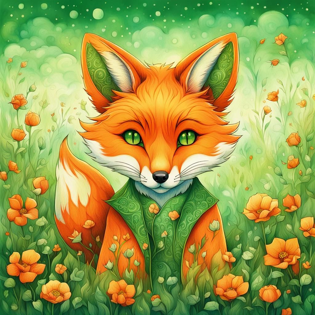 Cute Chibi Fox Portrait in Anime Style