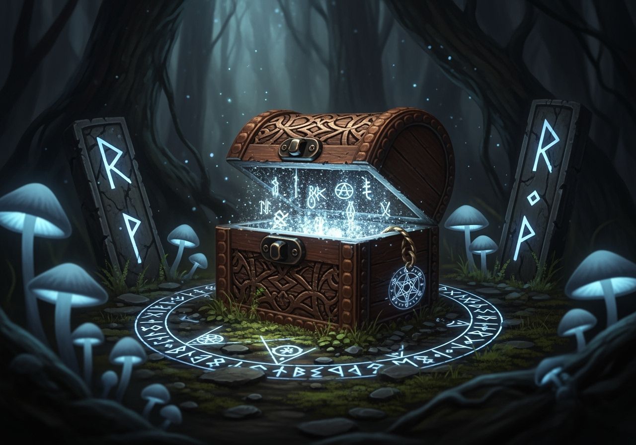 Enchanted Treasure Chest in Dark Fantasy Forest