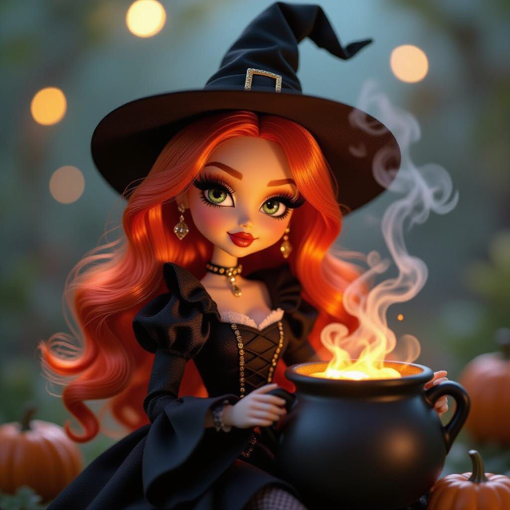 Bratz Witch Doll with Orange Hair and Cauldron